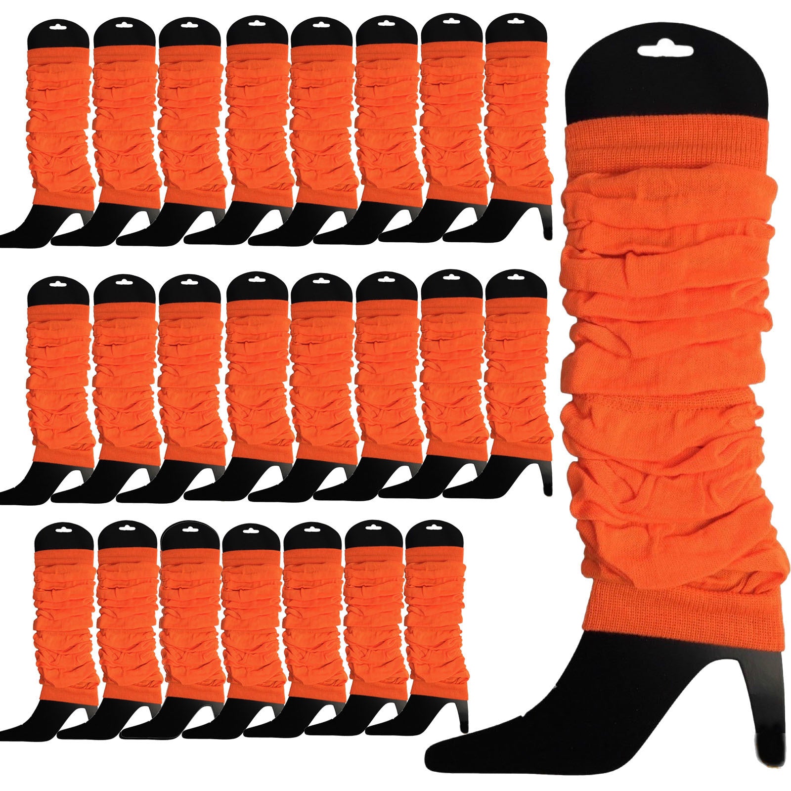 Premium 24 Pack Fluro Orange Knitted 80s Party Leg Warmers