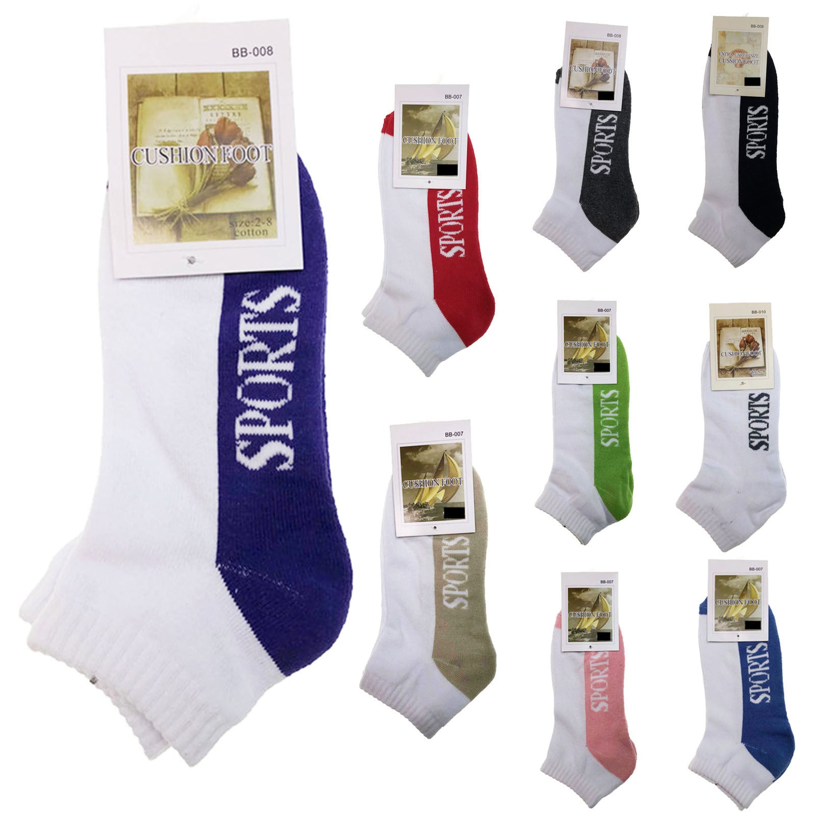 Premium 24 Pair Assorted Cotton Cushion Ankle Sport Socks 11-14