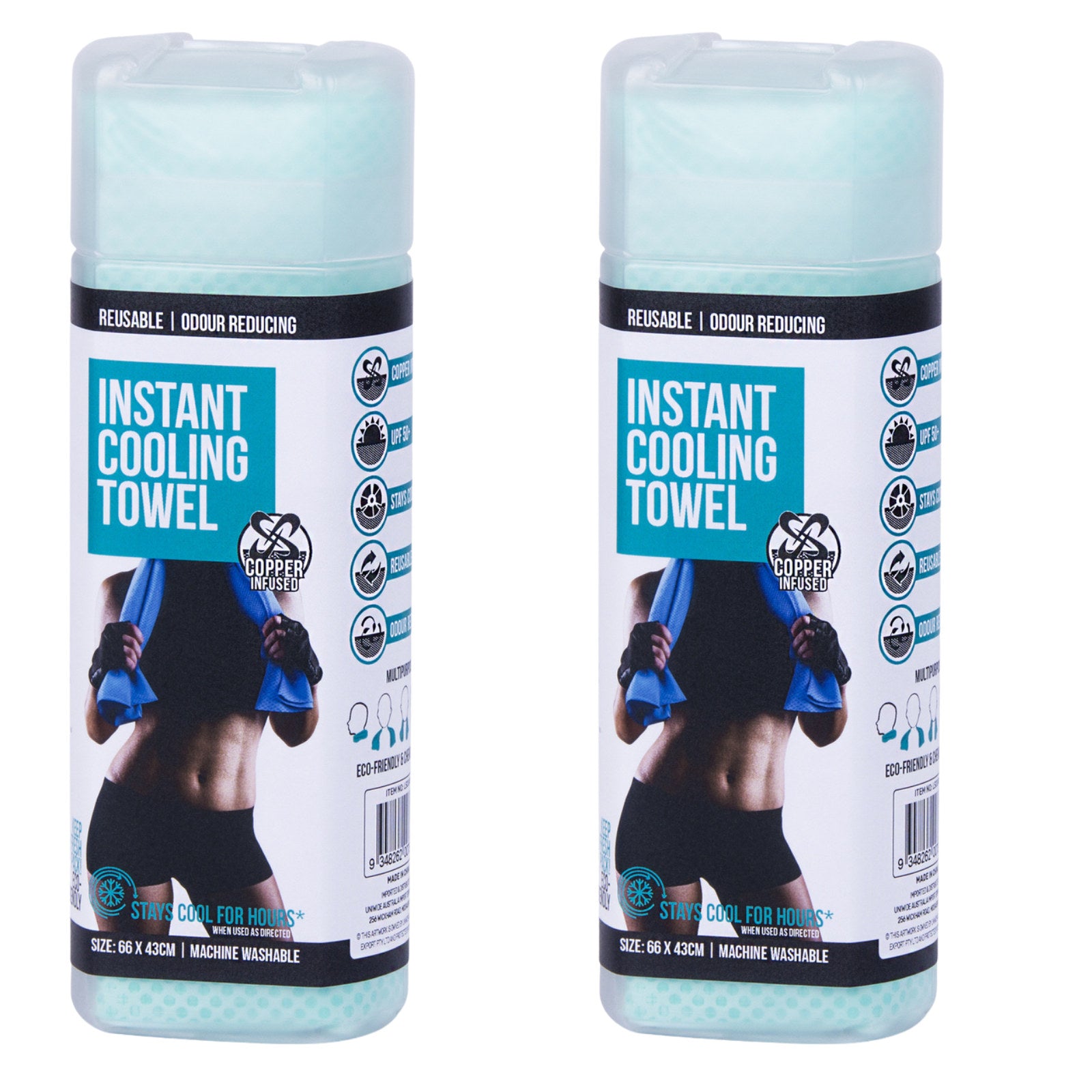 2x INSTANT COOLING TOWEL UPF 50+ Ice Cold Sport Sweat Absorbing Leisure 66x43 - SuperSaverAU - view 2
