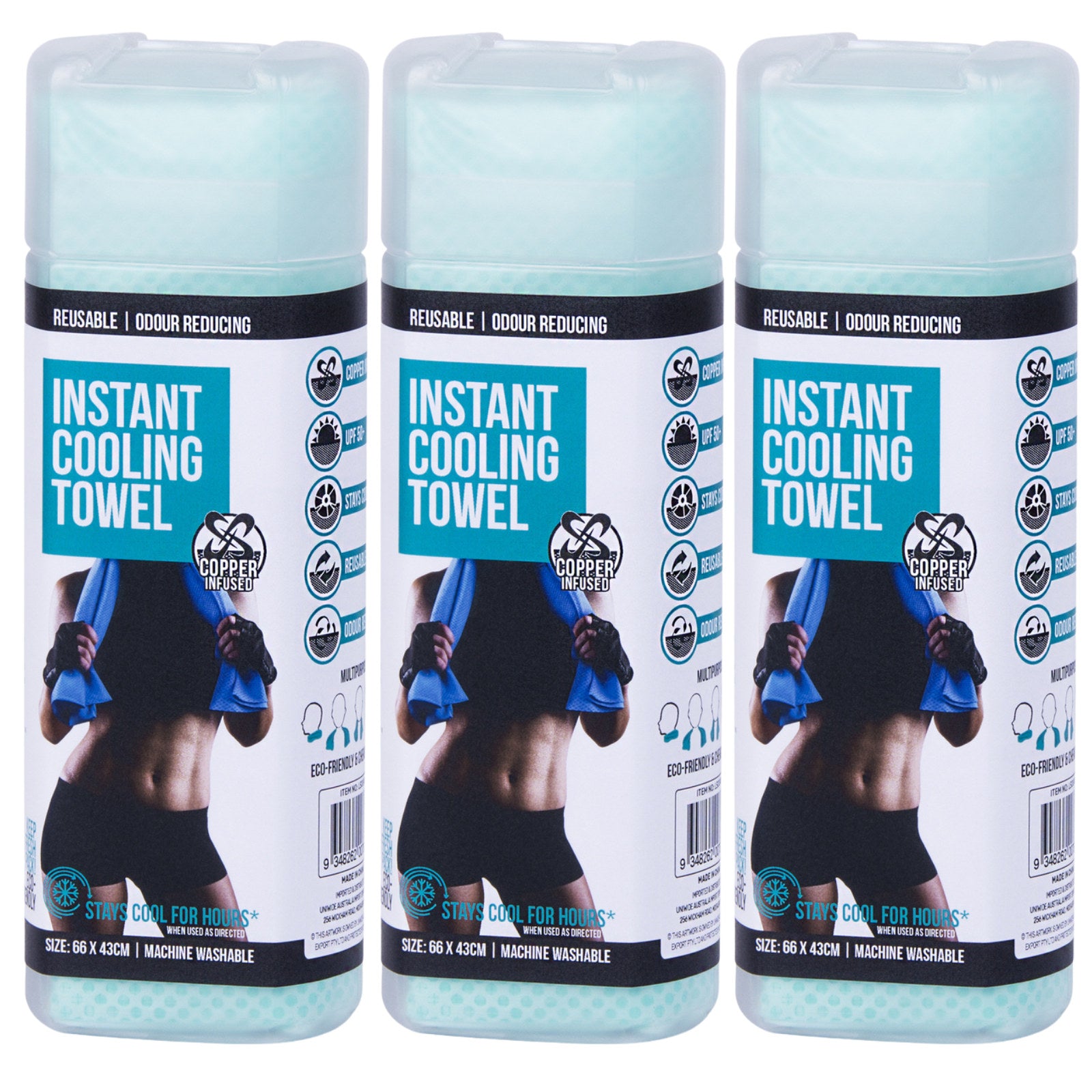 3x INSTANT COOLING TOWEL UPF 50+ Ice Cold Sport Sweat Absorbing Leisure 66x43 - SuperSaverAU - view 2