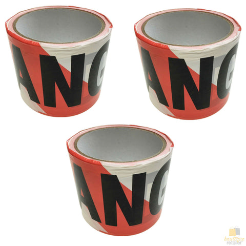 3x DANGER TAPE Red White Safety Warning Barricade Barrier Strip Non-Stick 20m - SuperSaverAU - view 2