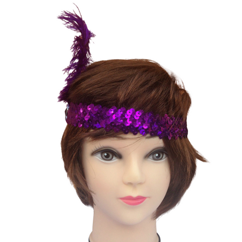 Premium 1920s Flapper Headbands with Feather - Purple, 3 Pack