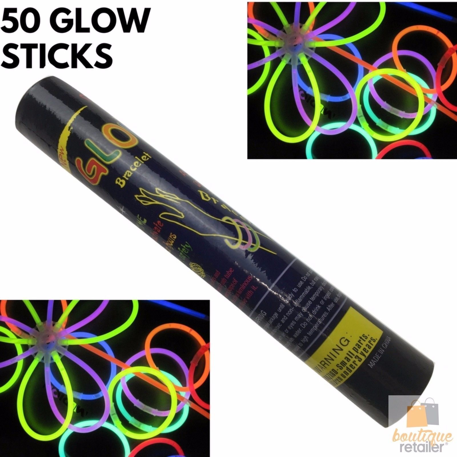 50 GLOW STICKS Party Light Glow In The Dark Rave NECKLACE Disco Bulk - SuperSaverAU - view 2