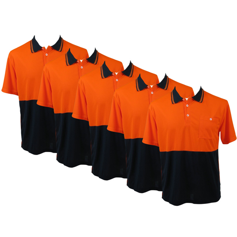Premium 5 Pack Orange Navy Hi Vis Short Sleeve Workwear Polo Shirt M