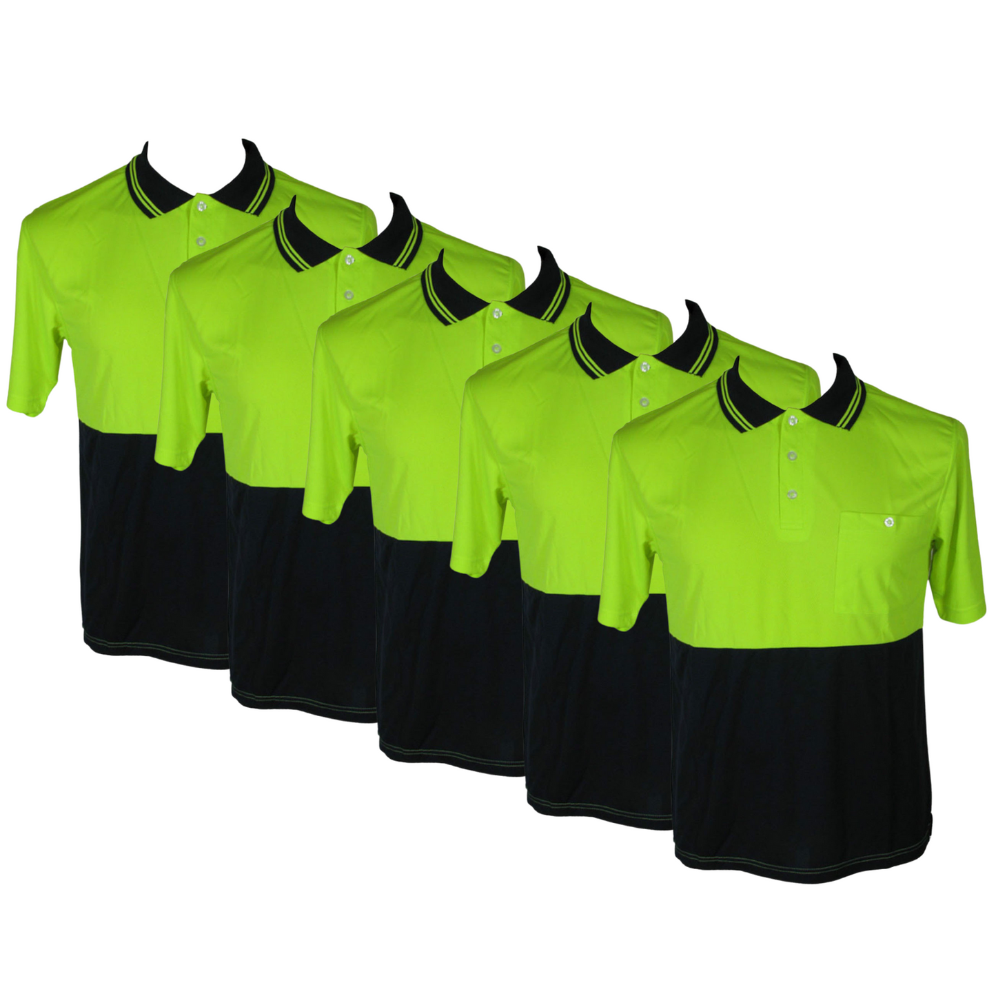 Hi Vis Polo Shirt Safety Workwear Short Sleeve Bulk Pack - Yellow/Navy - L