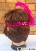 6x 1920s FLAPPER HEADBAND Headpiece Feather Sequin Charleston Costume Party BULK - Hot Pink - SuperSaverAU - view 3