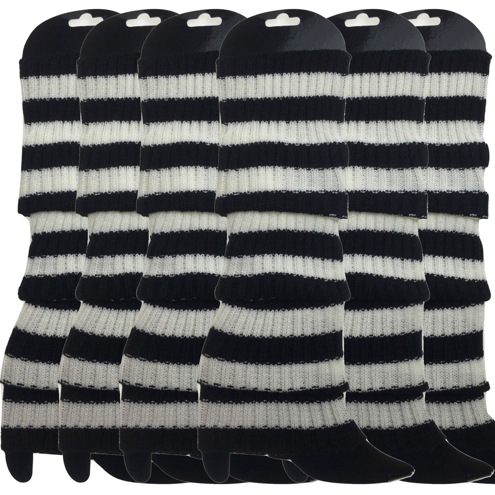 Premium 6 Pair Women's Knit Leg Warmers Dance Costume Socks Black White Stripe