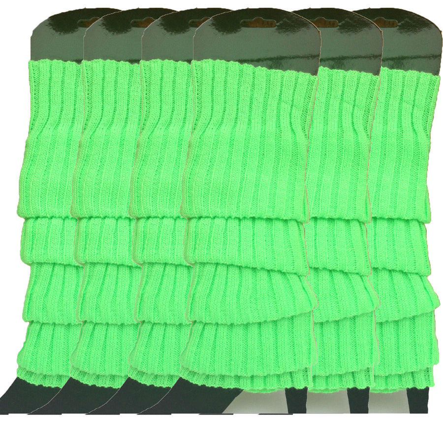 Premium 6 Pair Women's Knit Leg Warmers Dance Costume Socks Fluro Green