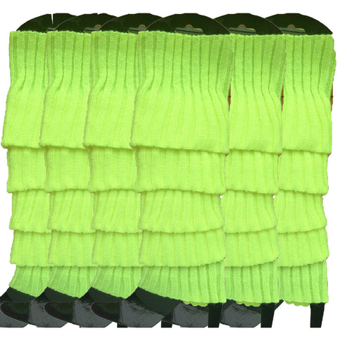 Premium 6 Pair Women's Knit Leg Warmers Dance Costume Socks Fluro Yellow