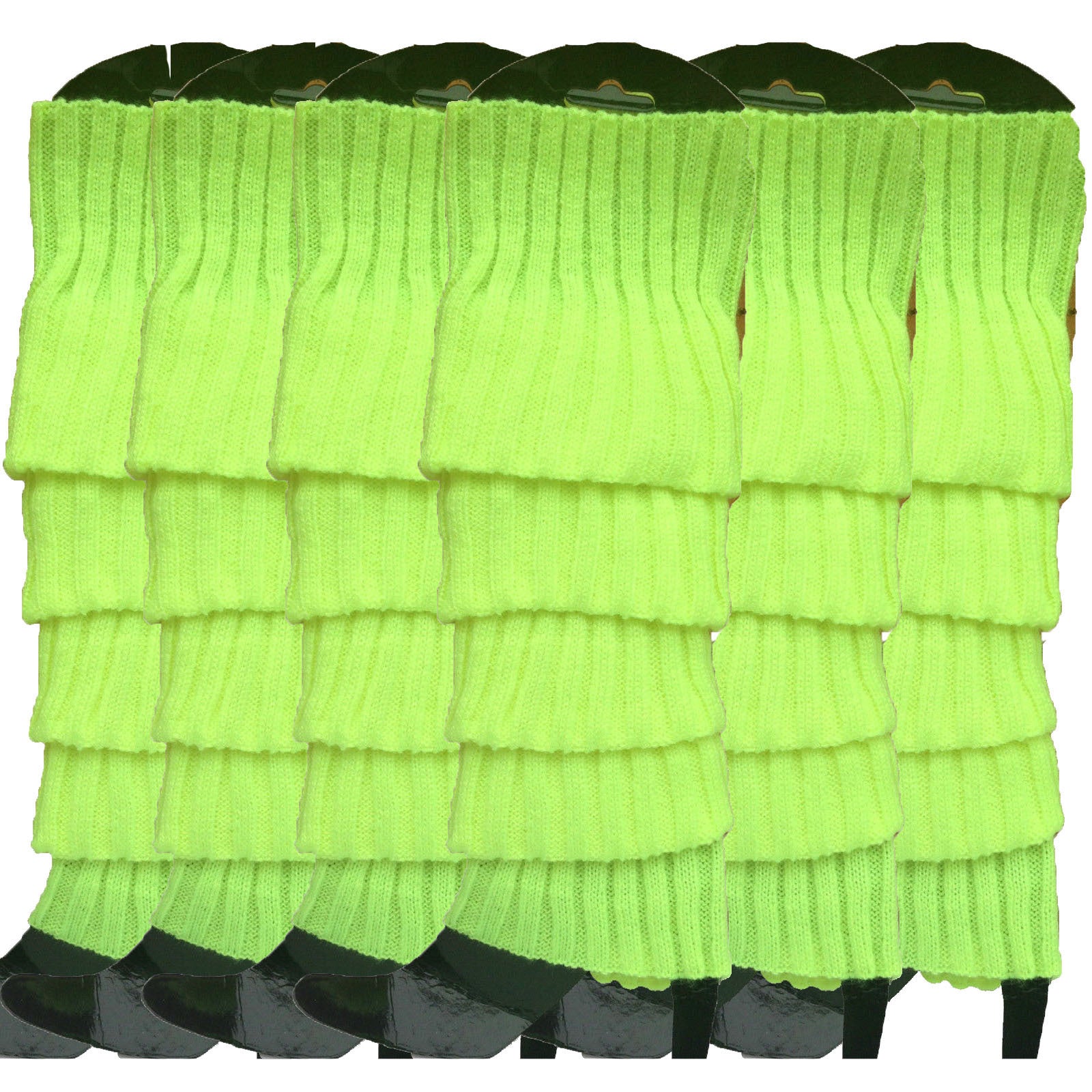 Premium 6 Pair Women's Knit Leg Warmers Dance Costume Socks Fluro Yellow