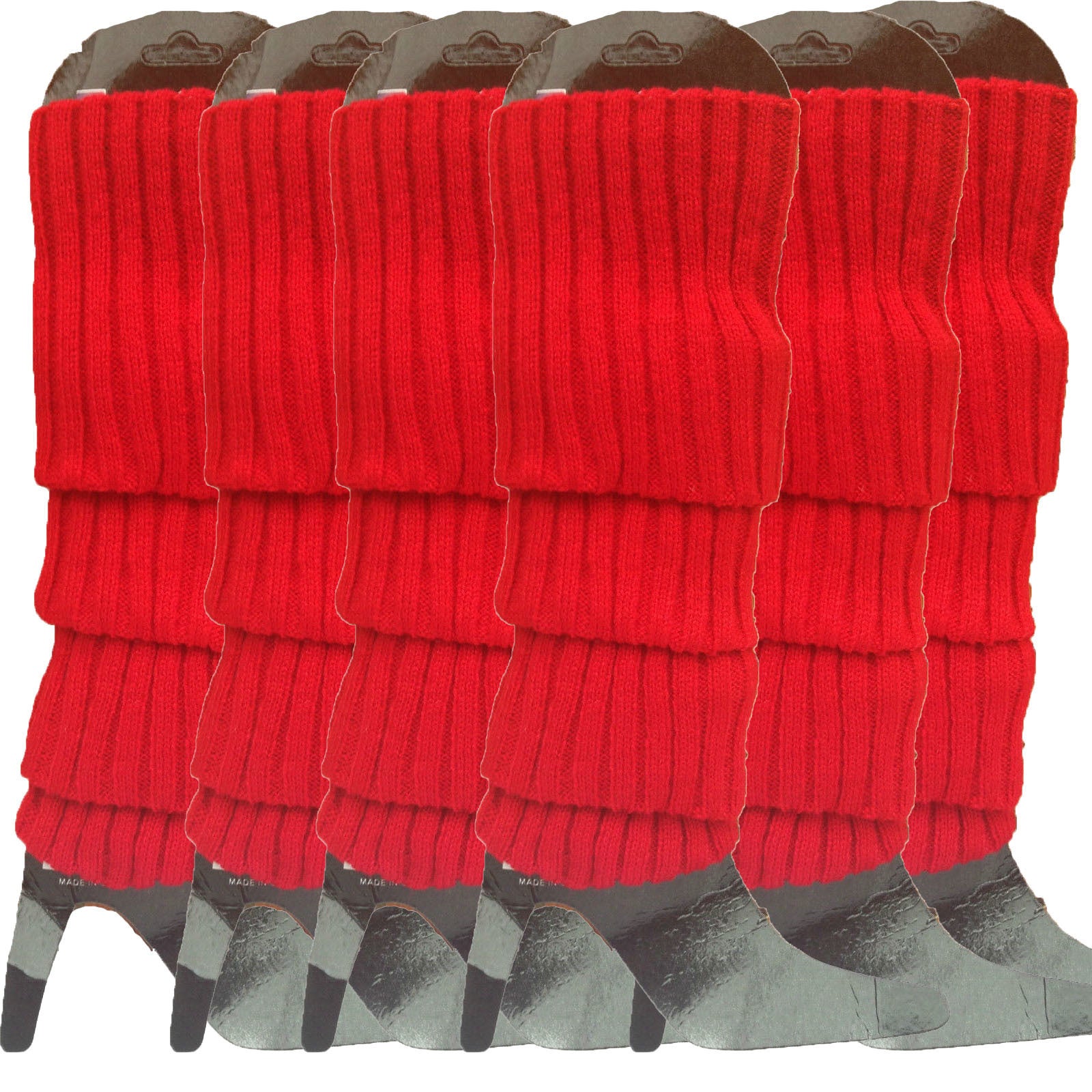 Premium 6 Pair Women's Knit Leg Warmers Dance Costume Socks Red