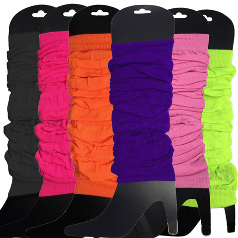 Premium 6 Pair Women's Neon Knit Leg Warmers 80s Dance Costume Assorted Pack