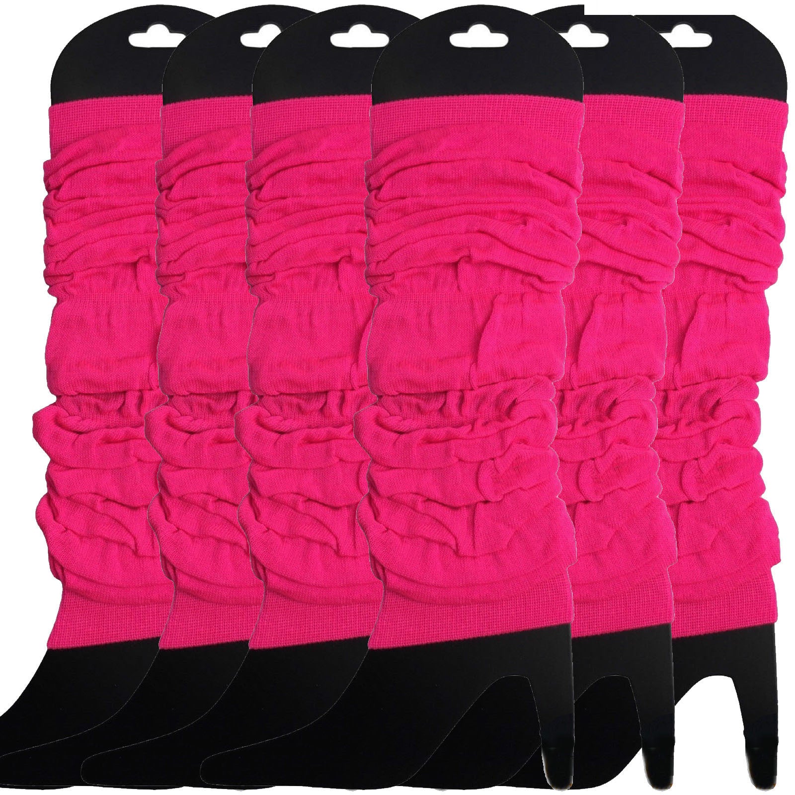 Premium 6 Pair Women's Neon Knit Leg Warmers 80s Dance Costume Fluro Hot Pink