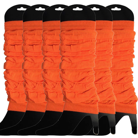 Premium 6 Pair Women's Neon Knit Leg Warmers 80s Dance Costume Fluro Orange