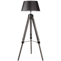 Large Tripod Floor Lamp 144.5cm Antique Wood Base Black Linen Shade Retro Design - SuperSaverAU - view 1
