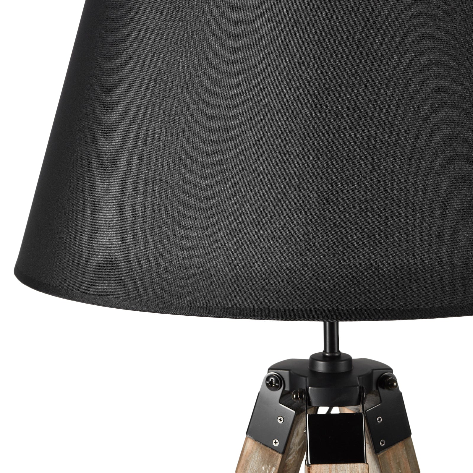 Large Tripod Floor Lamp 144.5cm Antique Wood Base Black Linen Shade Retro Design - SuperSaverAU - view 2