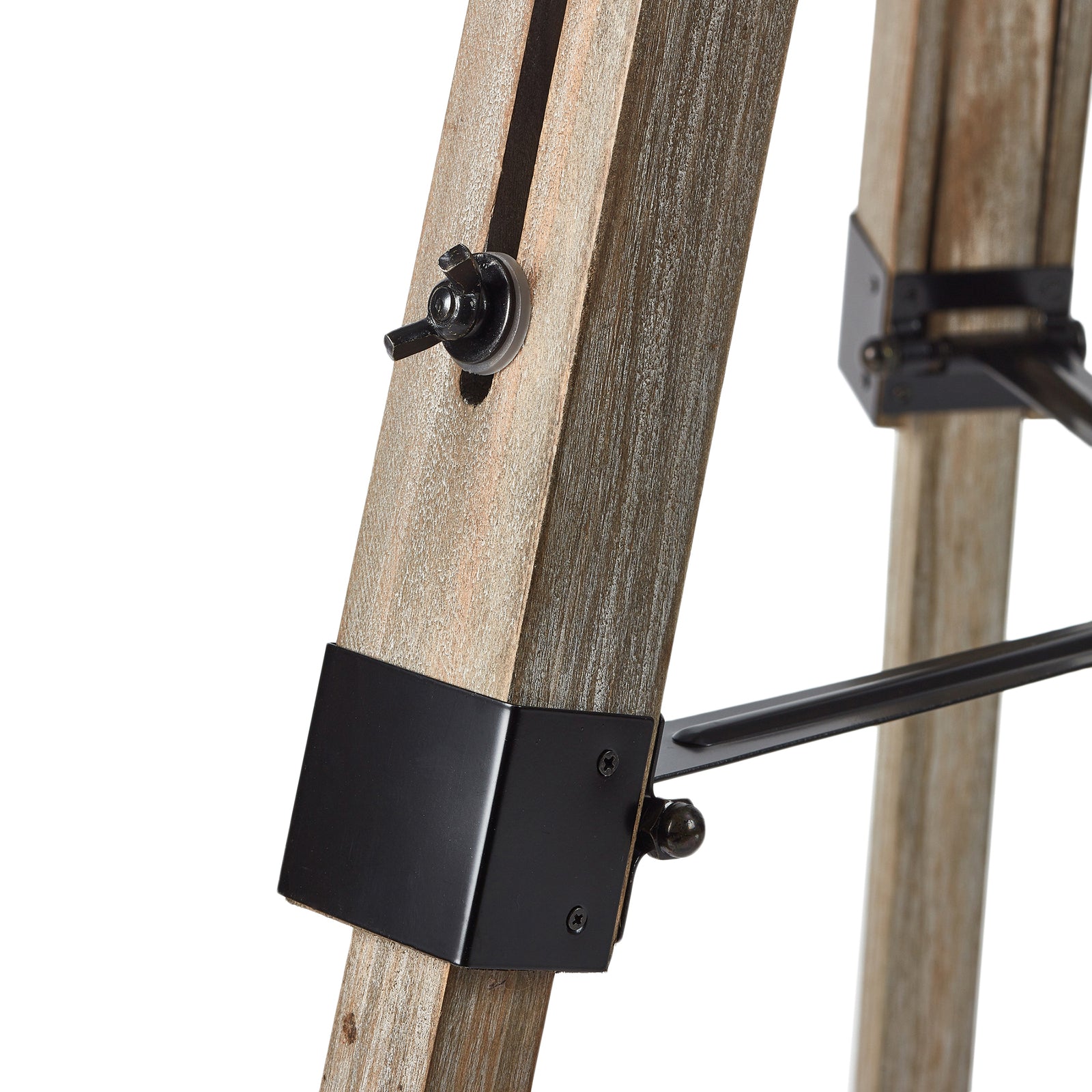 Large Tripod Floor Lamp 144.5cm Antique Wood Base Black Linen Shade Retro Design - SuperSaverAU - view 3