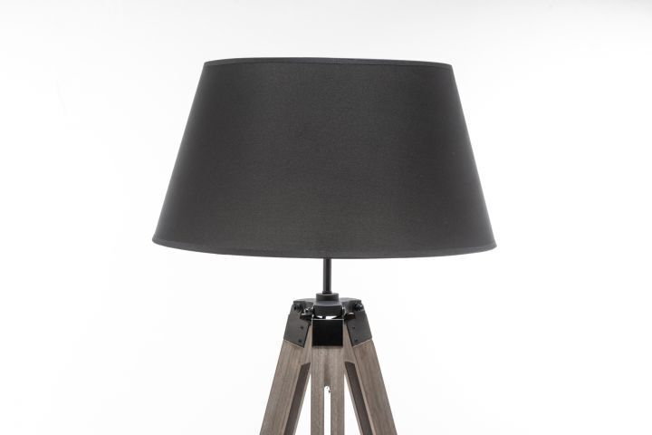 Large Tripod Floor Lamp 144.5cm Antique Wood Base Black Linen Shade Retro Design - SuperSaverAU - view 5