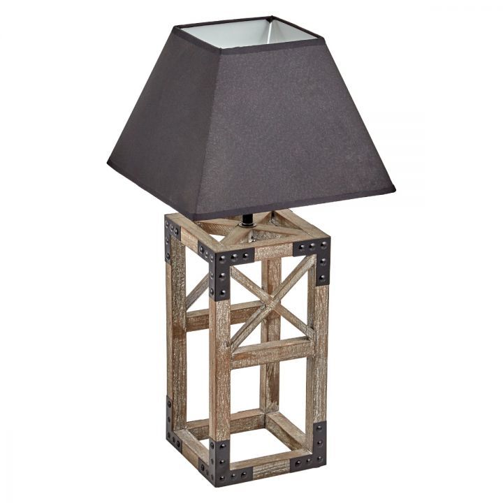 Premium Wooden Table Lamp with Steel Frame & Linen Shade - 54cm