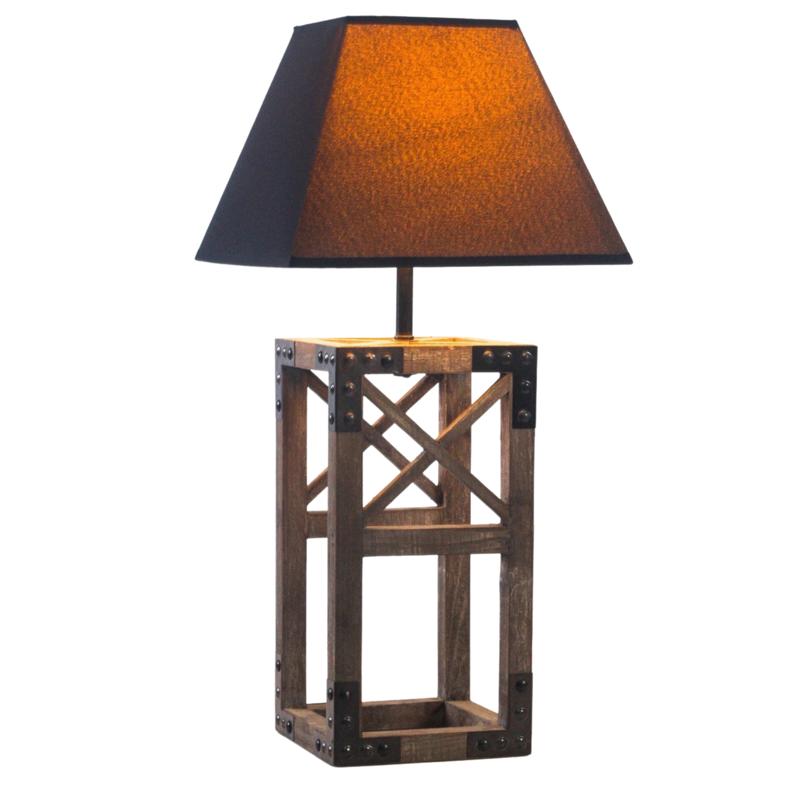 Premium Wooden Table Lamp with Steel Frame & Linen Shade - 54cm