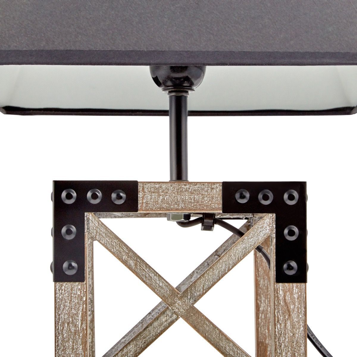 Premium Wooden Table Lamp with Steel Frame & Linen Shade - 54cm