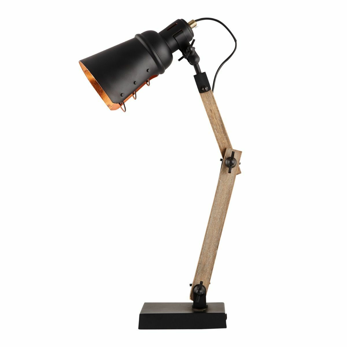 Premium Scandi Wooden Table Lamp with Metal Shade - 32.5 x 16.5 x 36.5cm