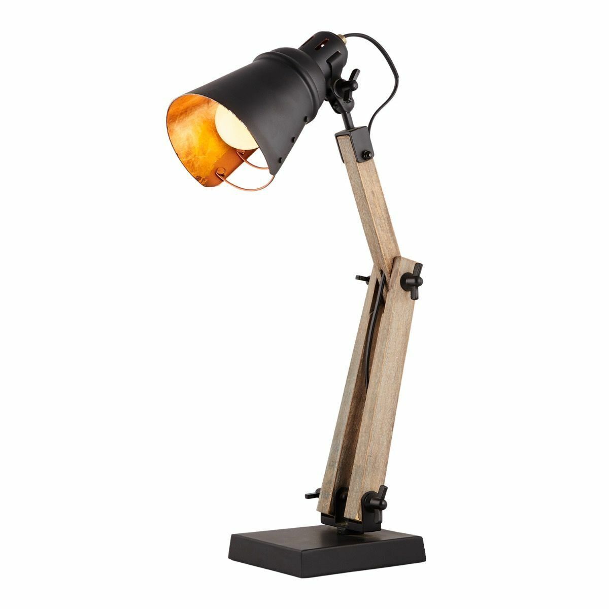 Premium Scandi Wooden Table Lamp with Metal Shade - 32.5 x 16.5 x 36.5cm