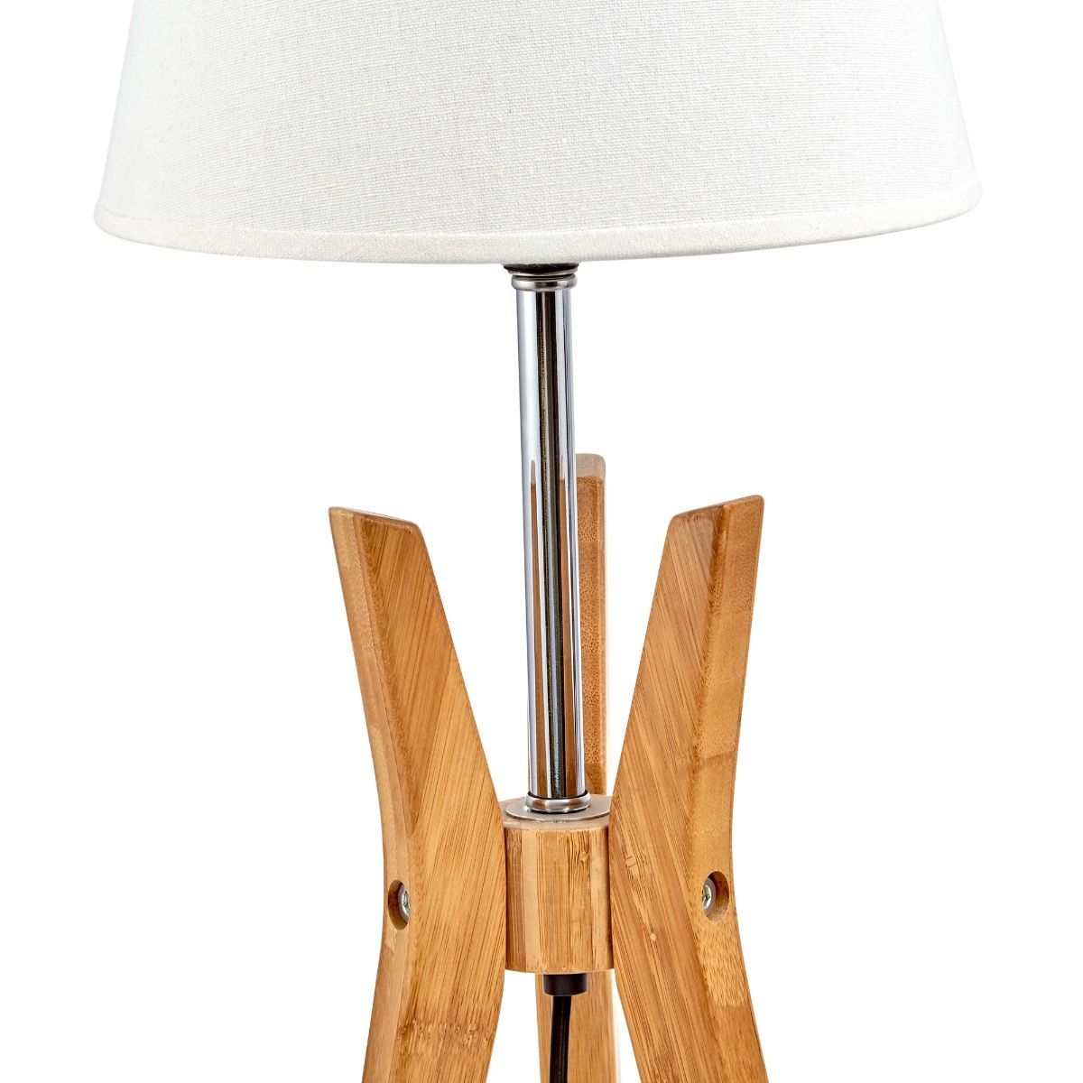 Premium Bamboo Tripod Table Lamp with White Linen Shade - 62cm
