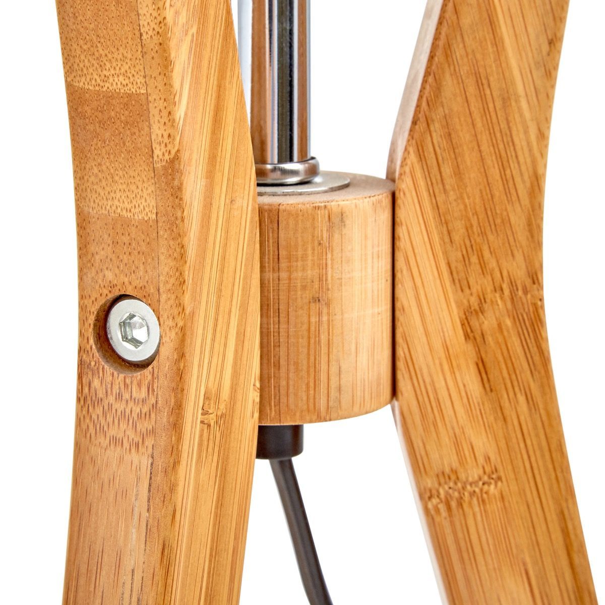 Premium Bamboo Tripod Table Lamp with White Linen Shade - 62cm