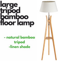 Premium Bamboo Tripod Floor Lamp with Linen Shade - 156cm