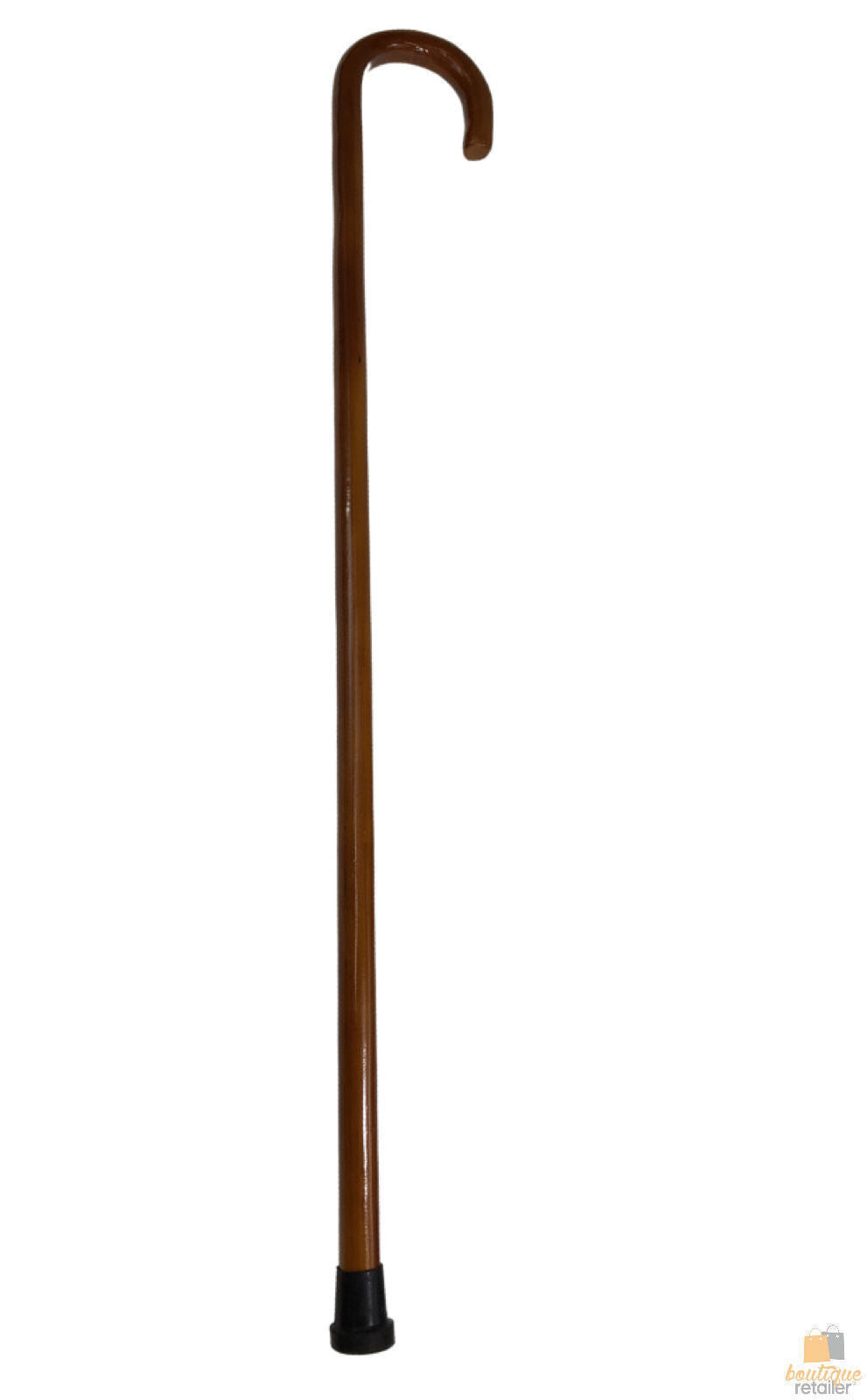 Wooden Lacquered Walking Stick 92cm - Sturdy, Varnished, Nonslip Ferrule, Brown