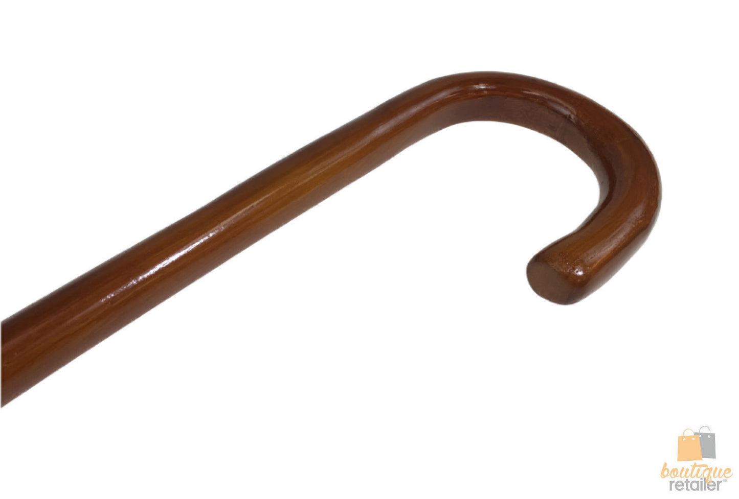 Wooden Lacquered Walking Stick 92cm - Sturdy, Varnished, Nonslip Ferrule, Brown