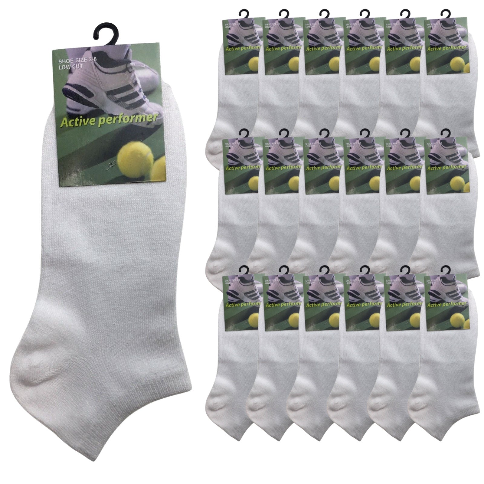 Premium 24 Pair Cotton Low Cut Ankle Socks White 2-8