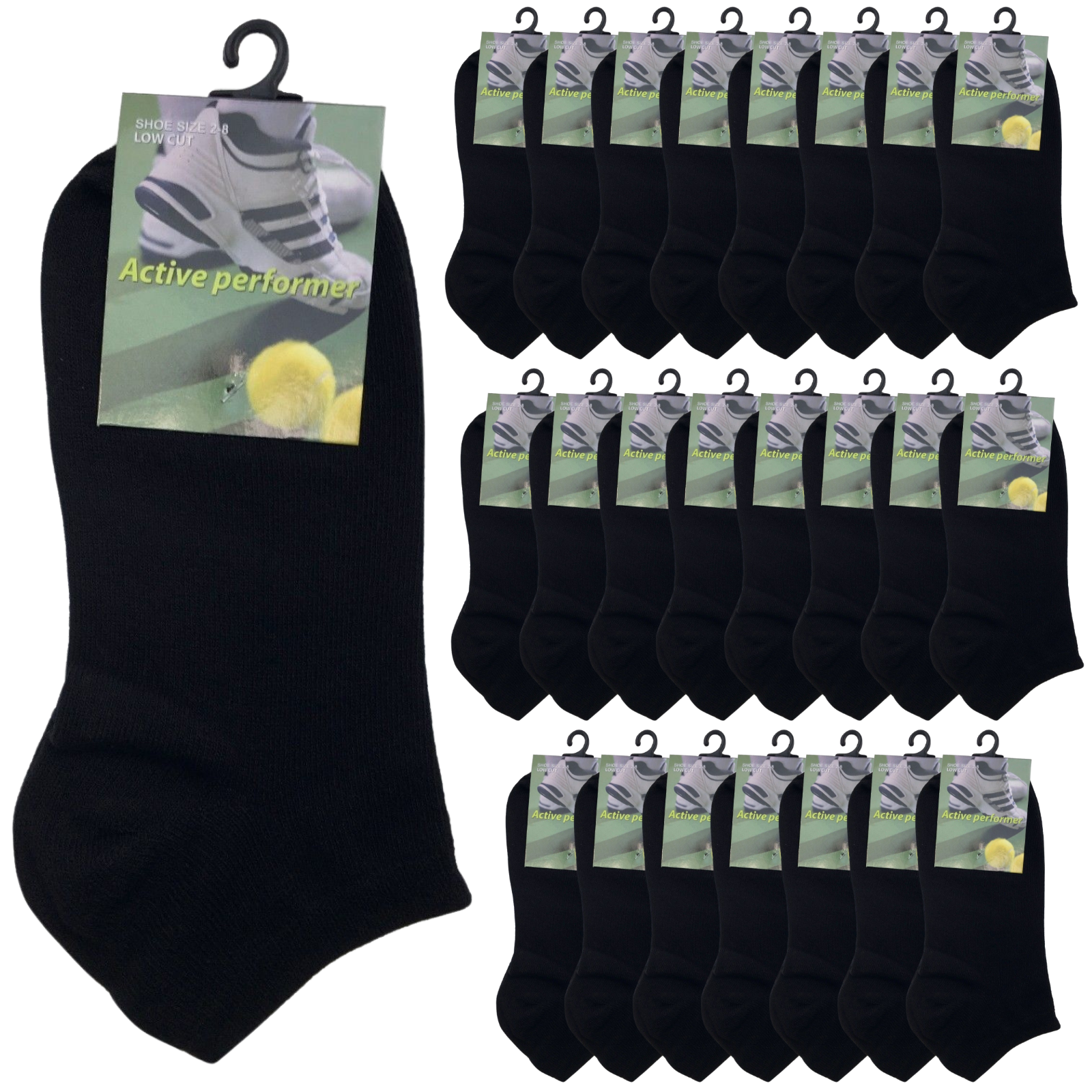 Premium 24 Pair Cotton Low Cut Ankle Socks Black 6-11