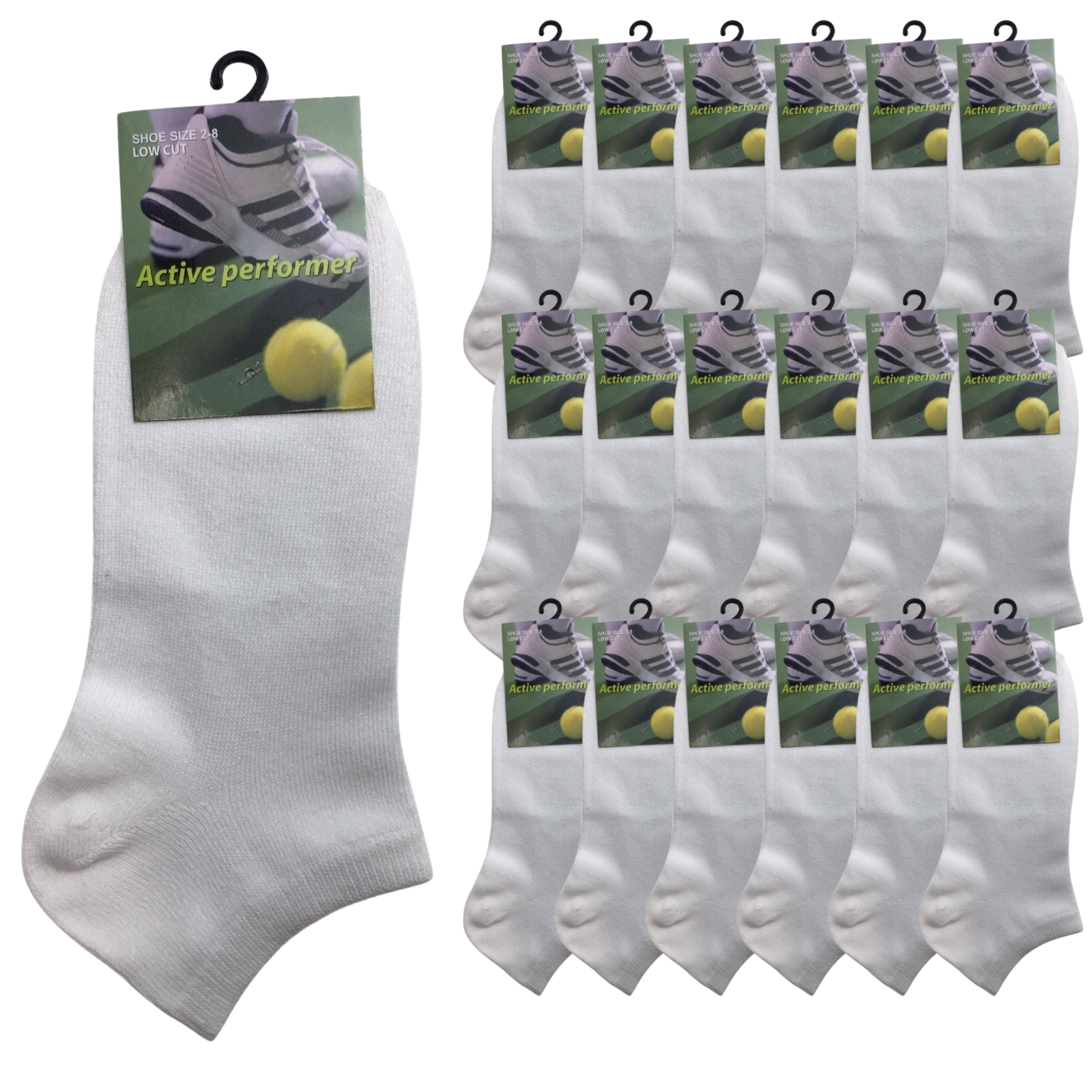 Premium 24 Pair Cotton Low Cut Ankle Socks White 6-11