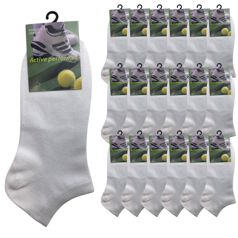 Premium 24 Pair Cotton Low Cut Ankle Socks White 6-11