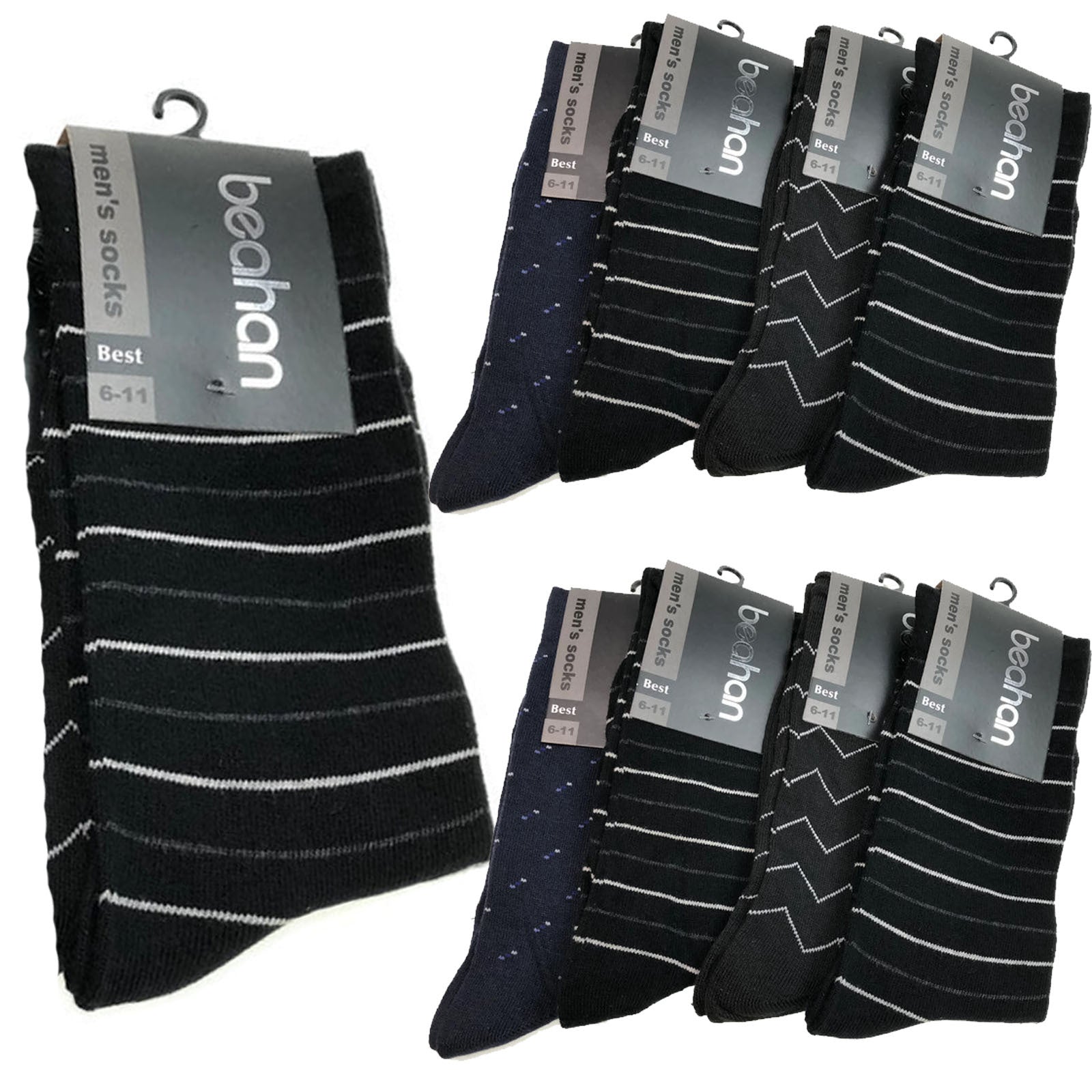 Premium 9 Pair Men's Cotton Rich Business Crew Socks Assorted Pack 6-11