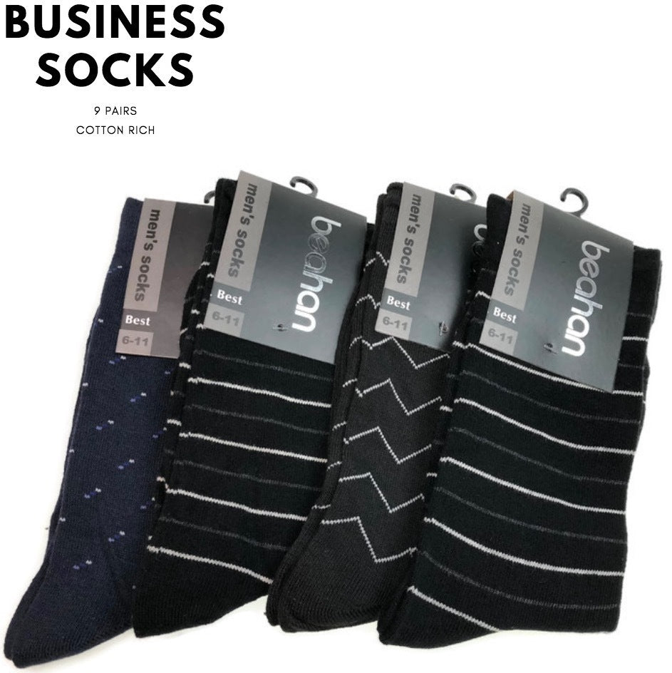 Premium 9 Pair Men's Cotton Rich Business Crew Socks Assorted Pack 6-11