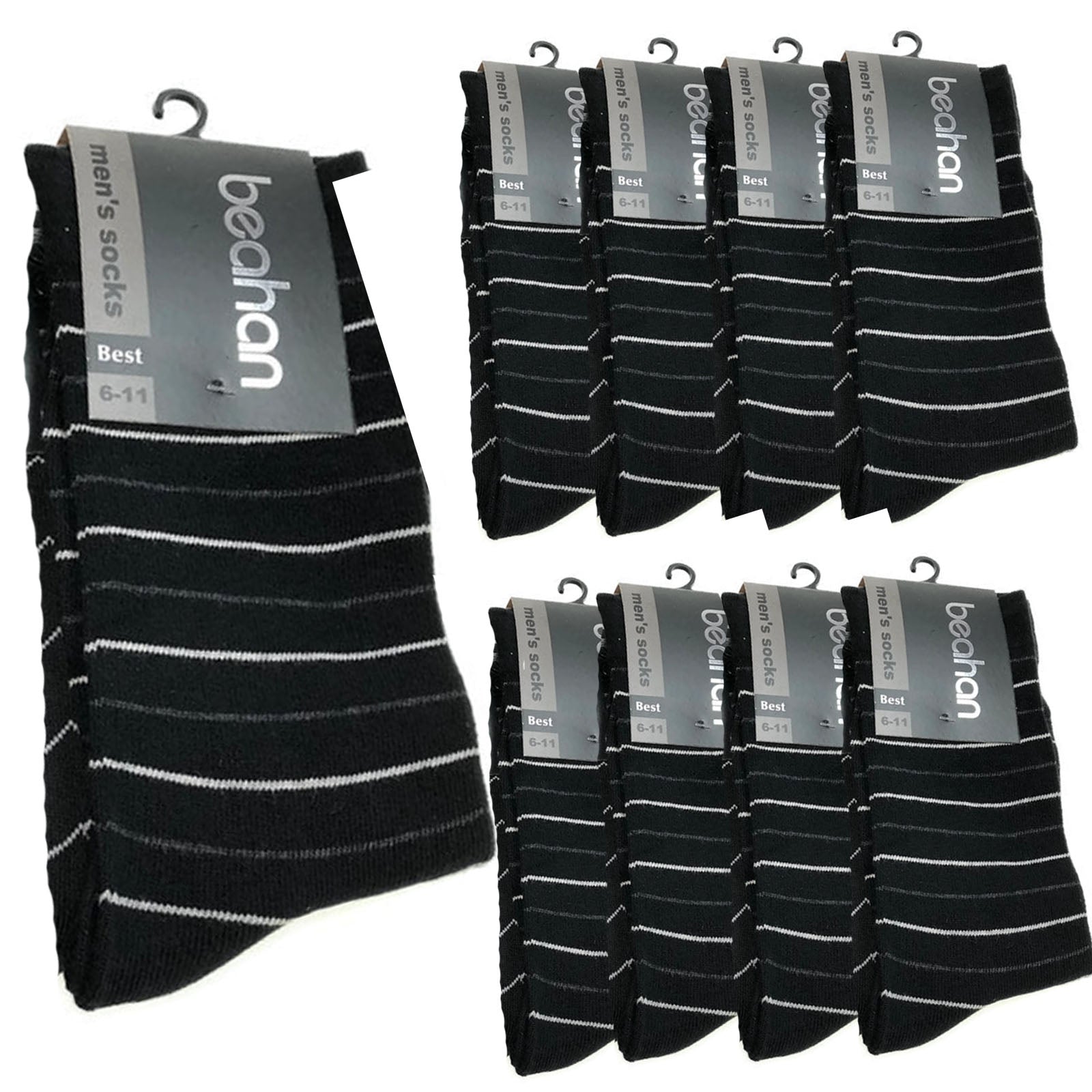 Premium 9 Pair Men's Cotton Rich Business Crew Socks Black 6-11