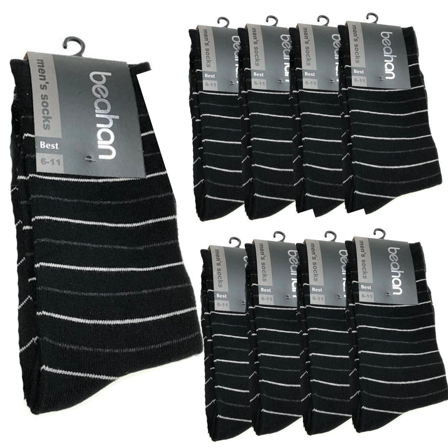 Premium 9 Pair Men's Cotton Rich Business Crew Socks Black 6-11