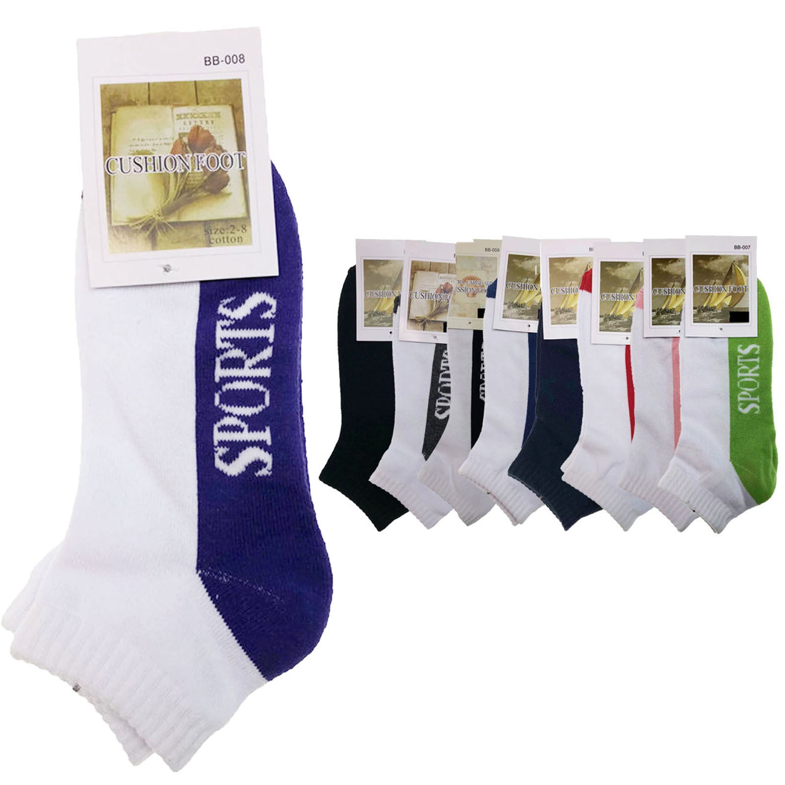 Premium 9 Pair Cotton Cushioned Ankle Socks Assorted Colours 2-8