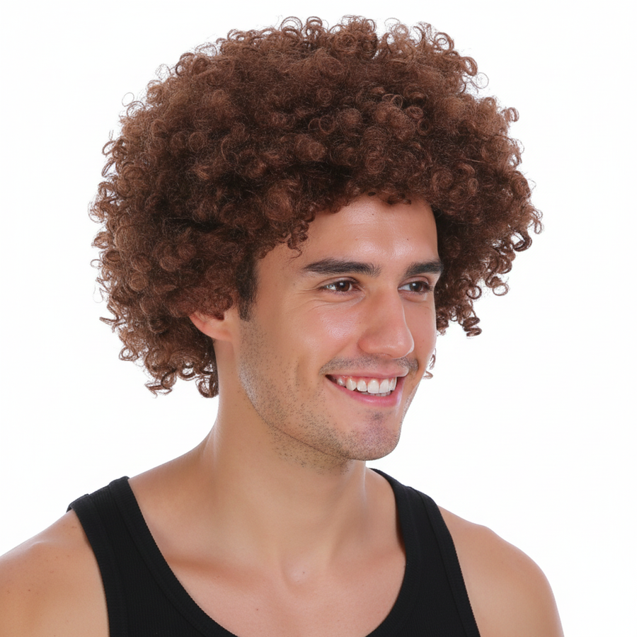 Mens DELUXE AFRO WIG Curly Hair Costume Party Fancy Disco 70s 80s Dress Up - Brown - SuperSaverAU - view 3