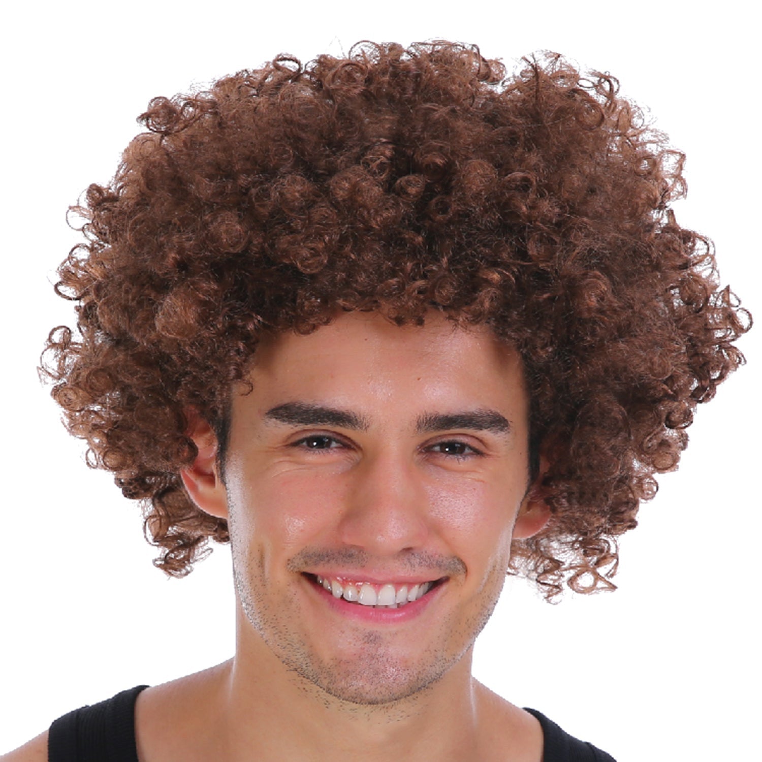 Mens DELUXE AFRO WIG Curly Hair Costume Party Fancy Disco 70s 80s Dress Up - Brown - SuperSaverAU - view 2