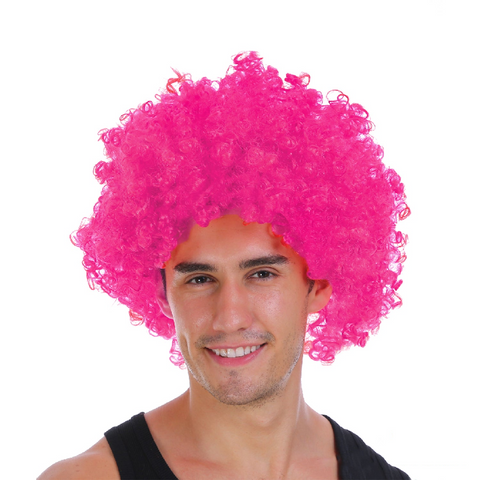 Mens DELUXE AFRO WIG Curly Hair Costume Party Fancy Disco 70s 80s Dress Up - Hot Pink - SuperSaverAU - view 1