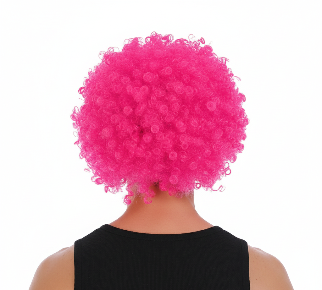 Mens DELUXE AFRO WIG Curly Hair Costume Party Fancy Disco 70s 80s Dress Up - Hot Pink - SuperSaverAU - view 3