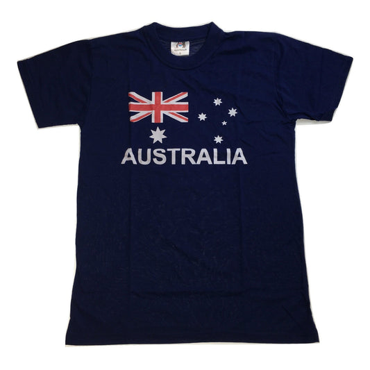 AUSTRALIAN T-Shirt Cotton Flag Souvenir Tee Australia Day - Blue - Small