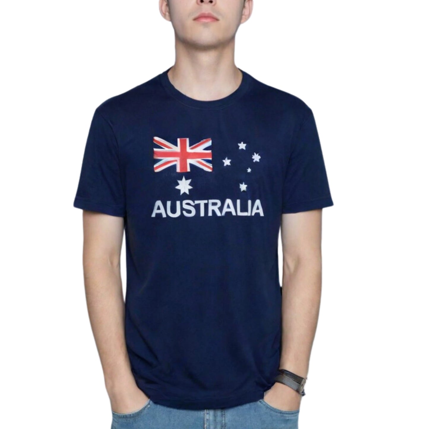 AUSTRALIAN T-Shirt Cotton Flag Souvenir Tee Australia Day - Blue - Small