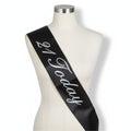 Premium 21st Birthday Sash - Black, 29in