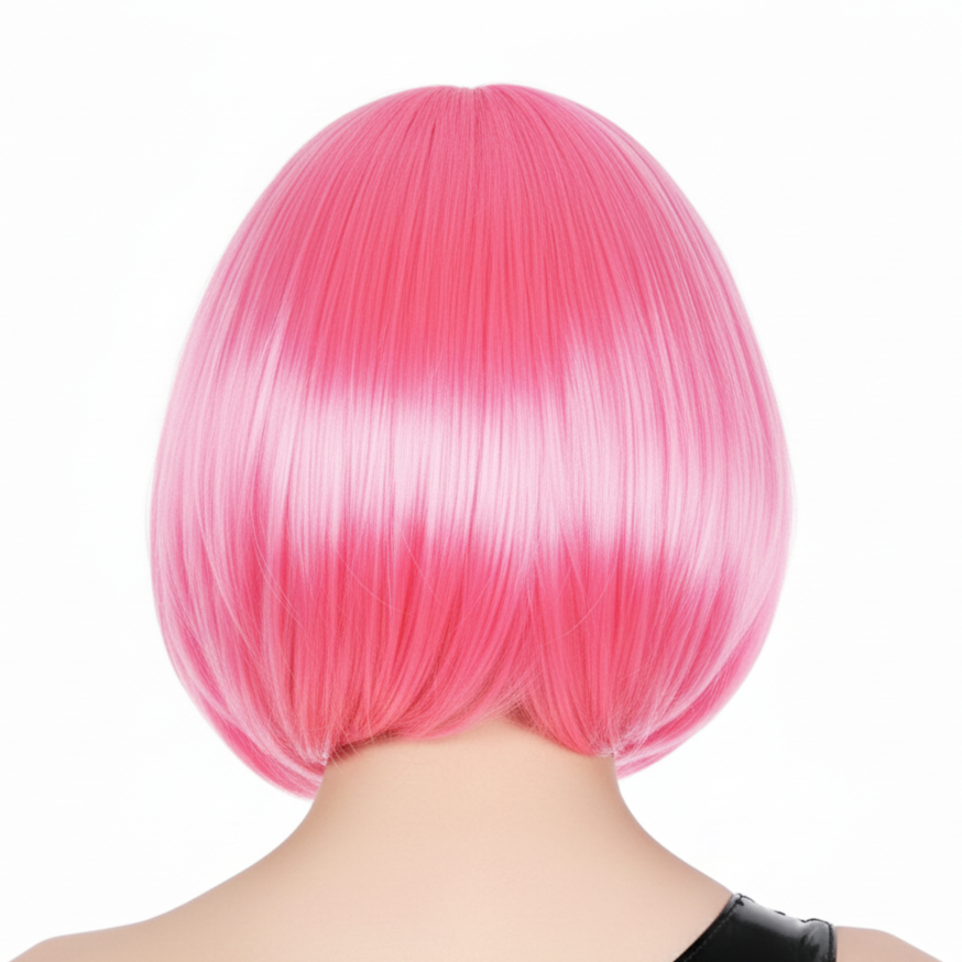 Premium Bob Wig with Fringe - Hot Pink
