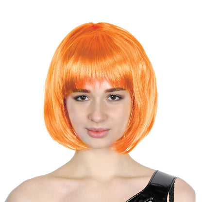Bob Wig Costume Short Straight Fringe Cosplay Party Full Hair Womens Fancy Dress - Orange